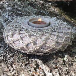 Handwork Stone Candleholder - Linen Crochet, Organic Granite Lamp