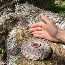 Handwork Stone Candleholder - Linen Crochet, Organic Granite Lamp - thumbnail 3
