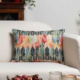 Vintage Venice Stained Glass Style Tapestry Boudoir Cushion. Geometric Renaissance Design With Gold Detailing. 17x12
