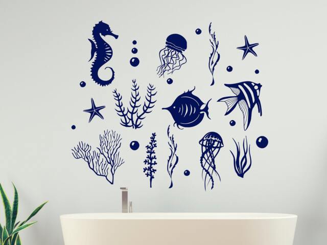 Fish Wall Decals - Sea Life Vinyl Sticker Shells Nautical Ocean Animal Bathroom Seashells Sm164 - image 1