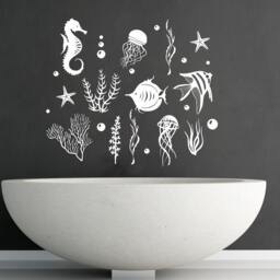 Fish Wall Decals - Sea Life Vinyl Sticker Shells Nautical Ocean Animal Bathroom Seashells Sm164 - thumbnail 3