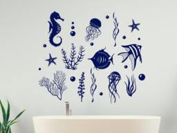 Fish Wall Decals - Sea Life Vinyl Sticker Shells Nautical Ocean Animal Bathroom Seashells Sm164 - thumbnail 1