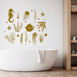 Fish Wall Decals - Sea Life Vinyl Sticker Shells Nautical Ocean Animal Bathroom Seashells Sm164 - thumbnail 2