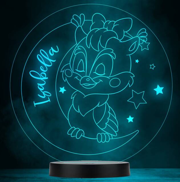 Girls Cute Sleeping Owl Personalised Gift Colour Changing Led Lamp Night Light - image 1