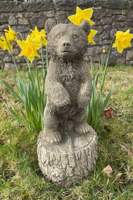 Standing Brown Bear Stone Statue - Teddy Animal Grizzly Outdoor Garden Ornament - image 1