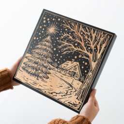 Home For The Holidays Mini Engraved Birch Wood Panel - Block Print Style Winter Wall Art, Christmas Tree Scene Print, Secret Santa Gift - thumbnail 2