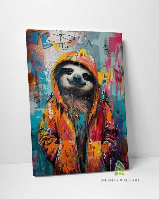 Cool Sloth Graffiti Canvas Art Wall Print Picture Abstract Framed Animal Decor -D790 - image 1