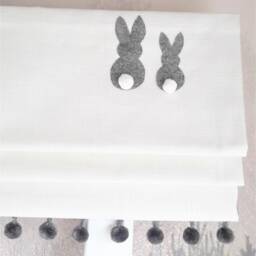 Grey Bunnies Blackout Roman Blind With Pom Trim - thumbnail 2
