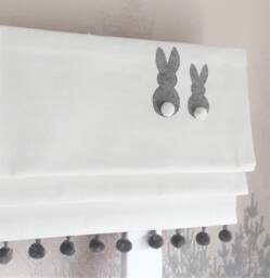 Grey Bunnies Blackout Roman Blind With Pom Trim - thumbnail 1
