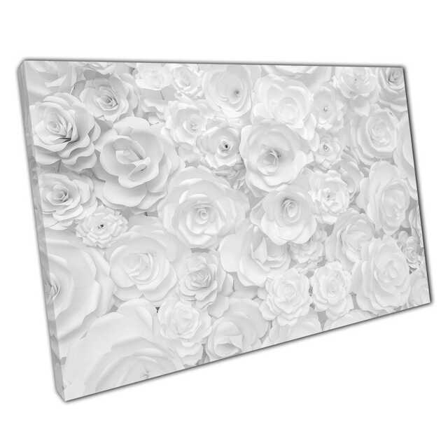 White Origami Paper Flowers Wall Art Print Decorative Canvas Decor For Home Office - image 1