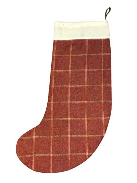 Tweed 100% Wool Christmas Stocking in Red Windownpane Design - image 1