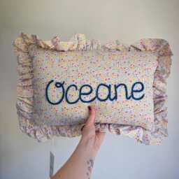 Personalized Embroidered Name Cushion Floral Ruffle Nursery Decor - thumbnail 3