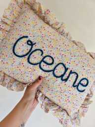Personalized Embroidered Name Cushion Floral Ruffle Nursery Decor