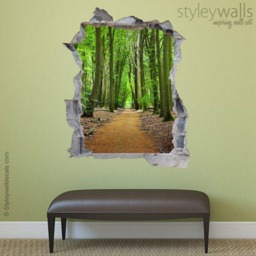 Forest Wall Decal, Nature Sticker, Hole in The 3D Effect Broken Mural Home Decor - thumbnail 2