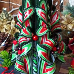 Medium Colorful & Unique Hand Carved Candle - Green Christmas Perfect Gift & Decor - thumbnail 3