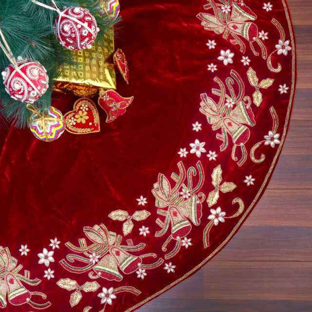 Red Christmas Tree Skirt 60 Inch Large Velvet Bell Handmade Tree Skirt Decorations Gift - image 1