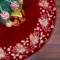 Red Christmas Tree Skirt 60 Inch Large Velvet Bell Handmade Tree Skirt Decorations Gift - thumbnail 1