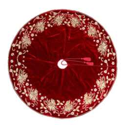 Red Christmas Tree Skirt 60 Inch Large Velvet Bell Handmade Tree Skirt Decorations Gift - thumbnail 2