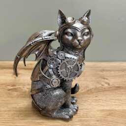 Steampunk Cat Home Ornament Unique Industrial Style Resin Sculpture - thumbnail 1