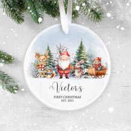 Personalised Baby's First Christmas Bauble 2025 - Custom Santa & Woodland Animals Ornament, Keepsake Gift For Boy Or Girl - thumbnail 3