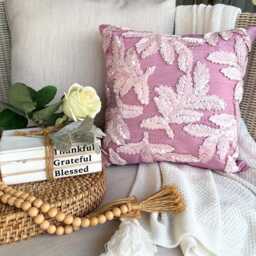 "Ribbon Embroidered Pink Decorative Pillow Sham Cover, 24""x24""/26""x26" - thumbnail 2