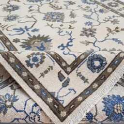 Hand-Knotted Wool Oushak Rug, Ivory Grey Floral Turkish Accent Rug - thumbnail 2
