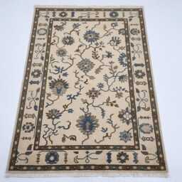 Hand-Knotted Wool Oushak Rug, Ivory Grey Floral Turkish Accent Rug - thumbnail 3