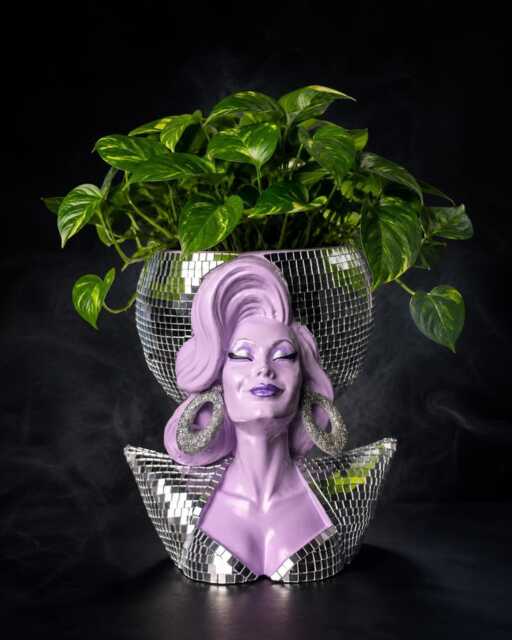 Drag Queen Mirrorball Planter - Cast Stone Disco Bust Plant Pot - image 1