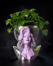 Drag Queen Mirrorball Planter - Cast Stone Disco Bust Plant Pot
