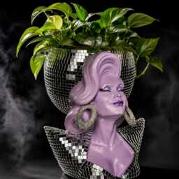 Drag Queen Mirrorball Planter - Cast Stone Disco Bust Plant Pot - thumbnail 2