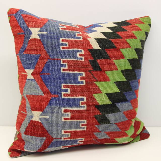 Handmade Kilim Pillow Cover 20x20, Retro Woven Cushion - image 1