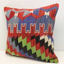 Handmade Kilim Pillow Cover 20x20, Retro Woven Cushion - thumbnail 3