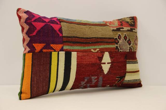 Turkish Kilim Pillow Patchwork, Throw Pillow Accent Sofa Pillow, Lumbar Covers 12X20 in - 30 X 50 cm 4Oef-977 - image 1