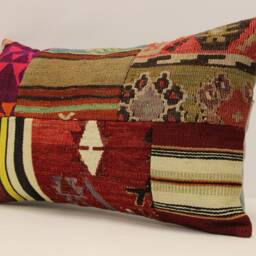 Turkish Kilim Pillow Patchwork, Throw Pillow Accent Sofa Pillow, Lumbar Covers 12X20 in - 30 X 50 cm 4Oef-977 - thumbnail 3
