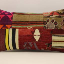 Turkish Kilim Pillow Patchwork, Throw Pillow Accent Sofa Pillow, Lumbar Covers 12X20 in - 30 X 50 cm 4Oef-977 - thumbnail 2