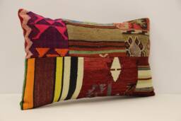 Turkish Kilim Pillow Patchwork, Throw Pillow Accent Sofa Pillow, Lumbar Covers 12X20 in - 30 X 50 cm 4Oef-977 - thumbnail 1