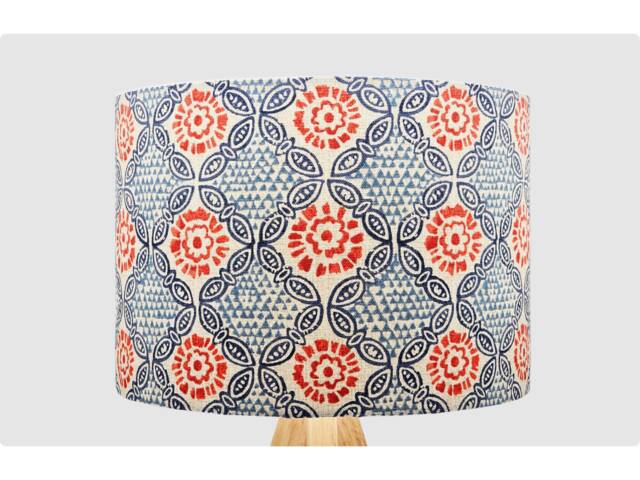 Blue Red Indian Retro Lampshade, Table Floor Lamp/Ceiling Pendant Small Medium Large 15cm 20cm 25cm 30cm 35cm 40cm Fabric Drum Light Shade - image 1