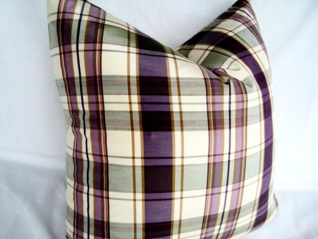 Lilac Plaid Pillow Cover, Modern Checkered Silk Cushion - 18x18 - image 1