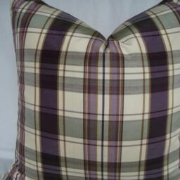 Lilac Plaid Pillow Cover, Modern Checkered Silk Cushion - 18x18 - thumbnail 2
