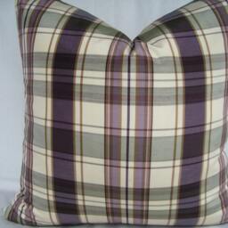 Lilac Plaid Pillow Cover, Modern Checkered Silk Cushion - 18x18 - thumbnail 3