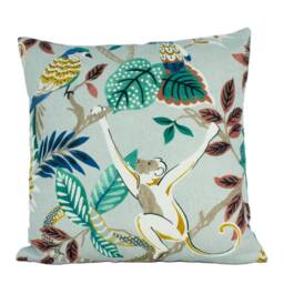 Jane Churchill - Indira Teal Tropical Exotic Monkey Parrot Cushion Cover Handmade Throw Pillow Designer Home Decor - thumbnail 3