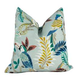 Jane Churchill - Indira Teal Tropical Exotic Monkey Parrot Cushion Cover Handmade Throw Pillow Designer Home Decor - thumbnail 2