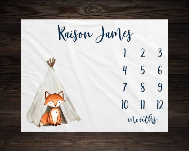Woodland Milestone Blanket Monthly Growth Tracker Soft Fleece Fox Baby Shower Gift Newborn Watch Me Grow Boy - image 1
