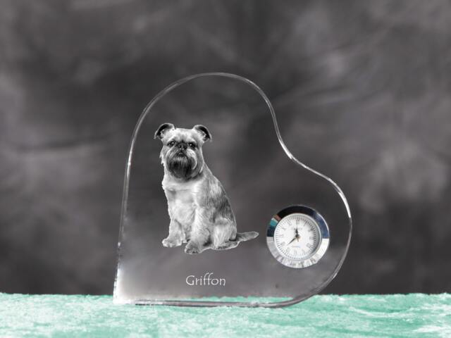 Brussels Griffon - Crystal Clock in The Shape Of A Heart With Image Pure-Bred Dog - image 1