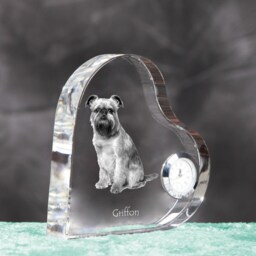 Brussels Griffon - Crystal Clock in The Shape Of A Heart With Image Pure-Bred Dog - thumbnail 3