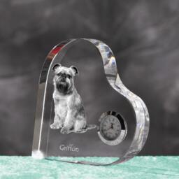 Brussels Griffon - Crystal Clock in The Shape Of A Heart With Image Pure-Bred Dog - thumbnail 2