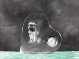Brussels Griffon - Crystal Clock in The Shape Of A Heart With Image Pure-Bred Dog - thumbnail 1