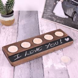 Wooden Chalk Board 5 Tealight Holder - Rustic Wooden Candle Holder 5Th Anniversary Gift Handmade - thumbnail 1