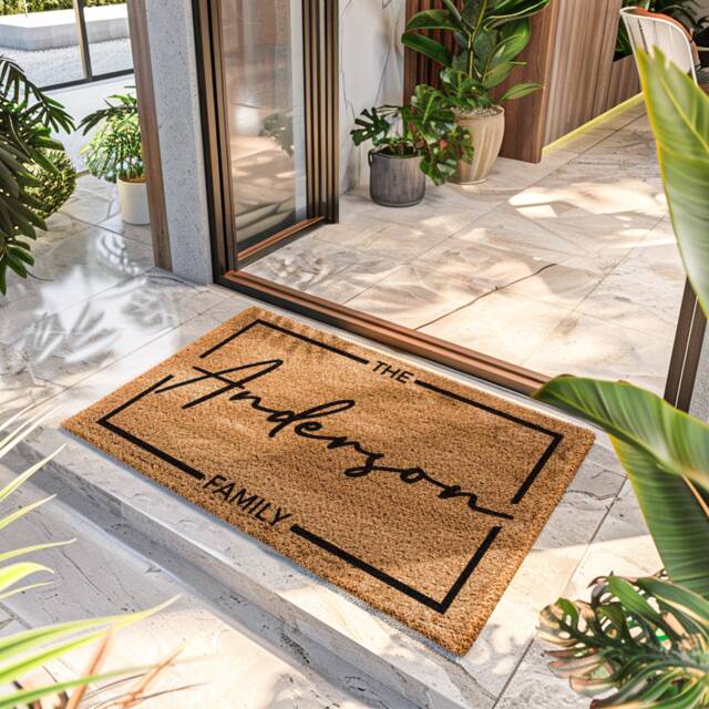 Personalized Doormat With A Border - Custom Rug Closing Gift For Realtors Door Mat Housewarming Coir - image 1