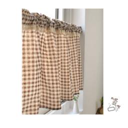 Cafe Curtain Window Valance/Window Treatment Topper/Kitchen Bathroom Nursery Drape PanelCotton Linen Brown Gingham Check Lace, Free Gift - thumbnail 2